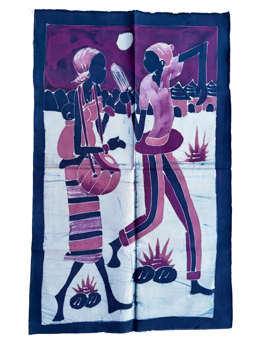 Handcrafted African Batik Pink and Navy African Art Tapestry Wall Hanging